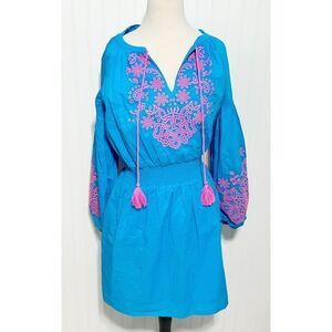 Lilly Pulitzer Analynn Tunic Dress Turquoise Oasis Blue Womens V Neck Pink Large